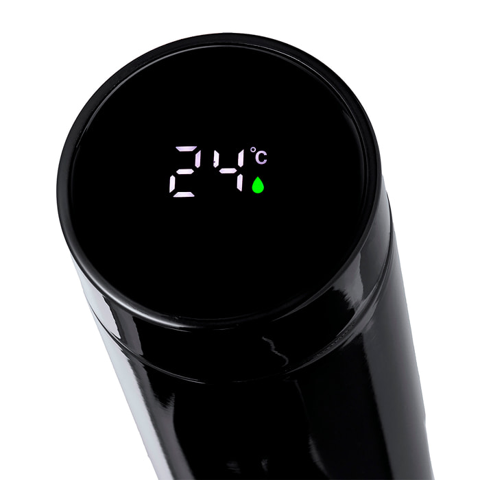 Termo en alta calidad de doble pared y 450 ml de capacidad, con medidor de temperatura táctil integrado en tapón. Libre de BPA.
