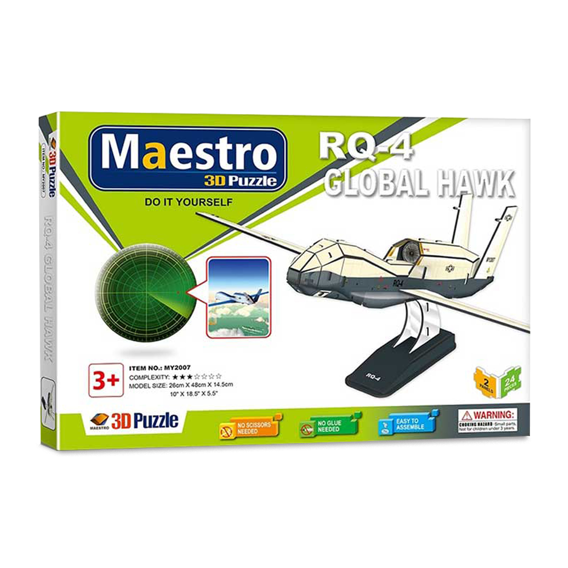 Puzzle 3D Dron-Avión no pilotado RQ-4 Global Hawk - 50 piezas - Tamaño montado: 48 x 26 x 14 cms