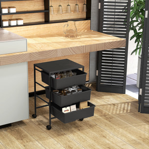 Carrito Auxiliar con Ruedas Carrito de Cocina de 3 Niveles con 3 Cestas para Almacenamiento y Marco de Acero para Comedor Sala Baño 40,8x33,5x60,5 cm Negro