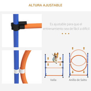 Set de Entrenamiento de Agilidad para Perros de 4 Piezas Juego de Agilidad para Perros con Piquetes para Slalom Zona de Reposo Valla y Anillo de Salto Naranja y Azul