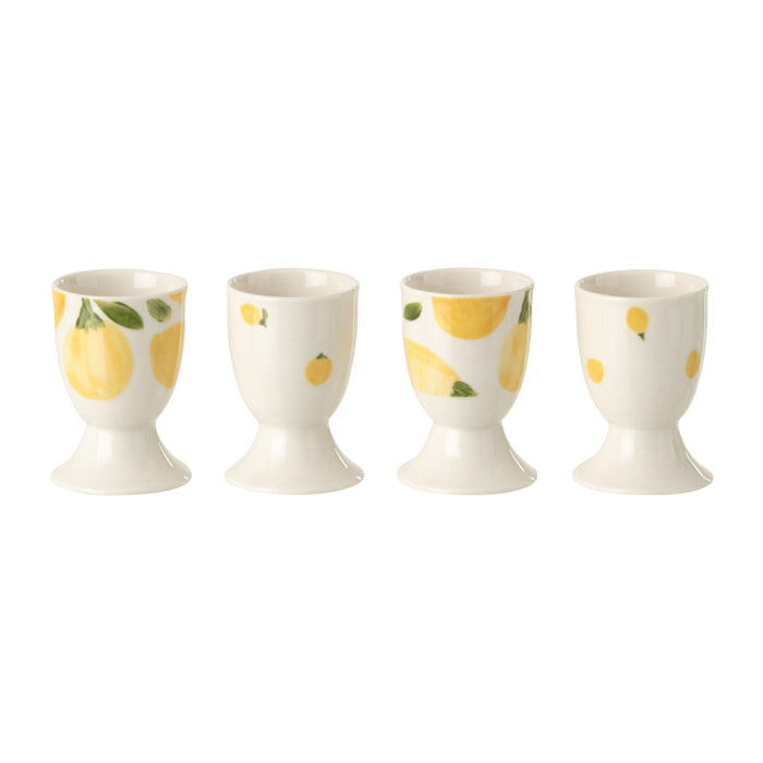 J-Line Coquetier Citron - céramique - blanc/jaune - set de 4