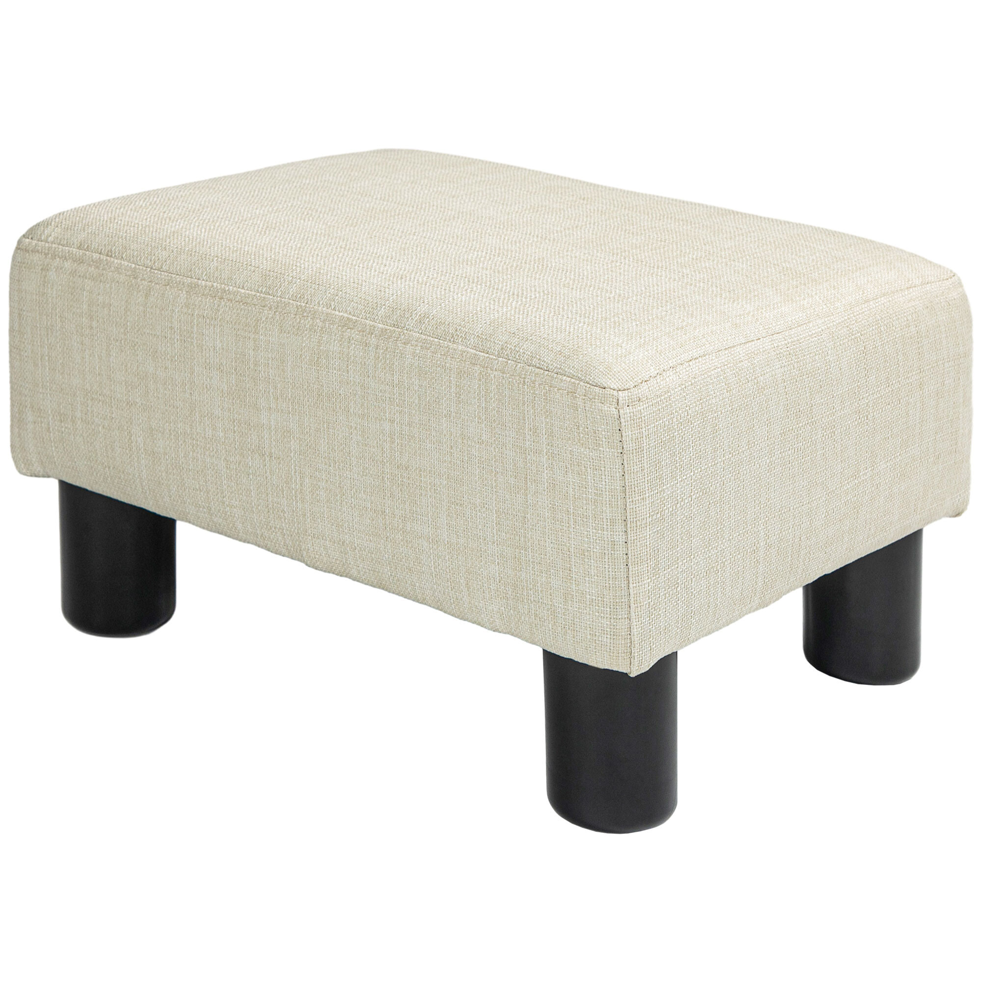 Reposapiés de Salón Taburete Bajo Tapizado en Lino Otomana Rectangular con Estructura de Madera para Sala de Estar Dormitorio Beige