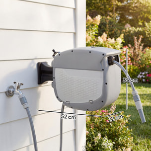 Enrollador de Manguera para Jardín 20+1,9 m con Boquilla de 2 Modos, Carrete de Manguera de Jardín de Pared con Bloqueo Automático y Retracción Controlada, Soporte Orientable 180°, Gris