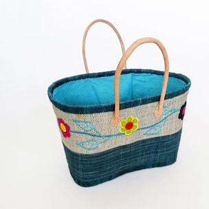Panier artisanal de Madagascar - Namakia MM Turquoise avec pochon