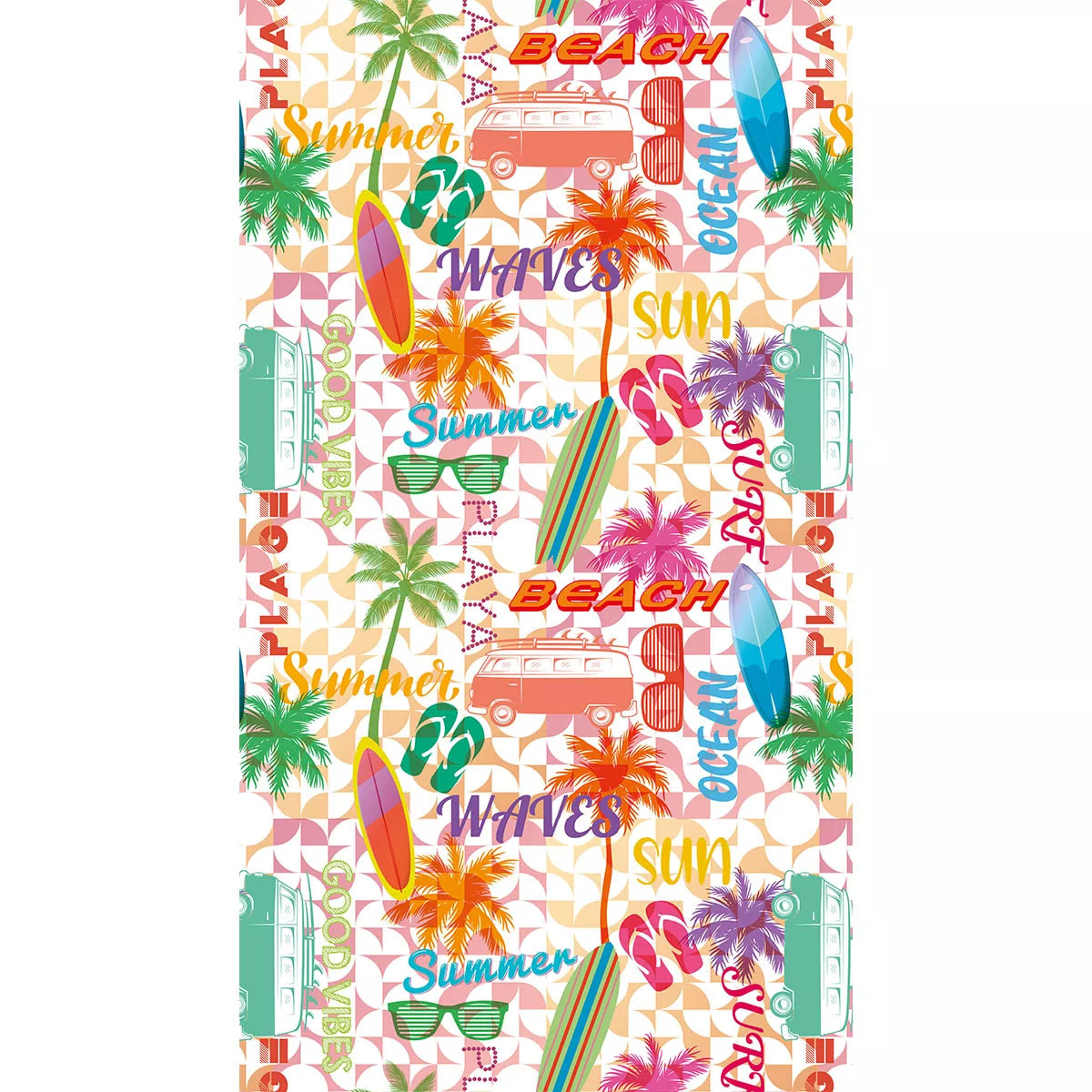 Fouta pur coton 350 g/m² imprimé multicolore Good vibes pop