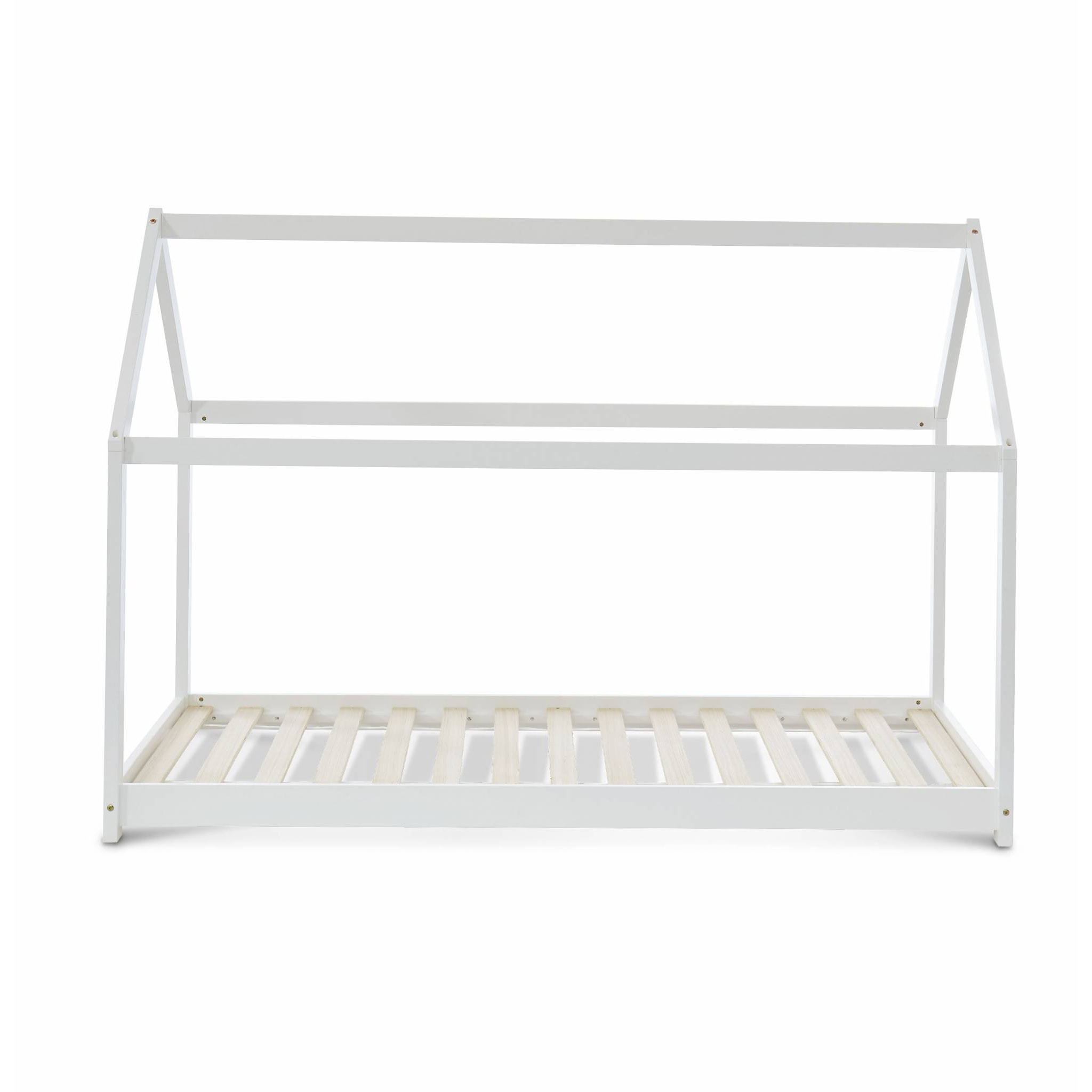 Lit cabane Montessori. bois massif en pin naturel blanc - Tobias - sommier inclus. 90 x 190 cm