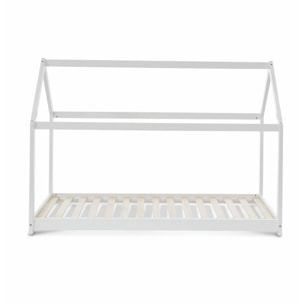 Lit cabane Montessori. bois massif en pin naturel blanc - Tobias - sommier inclus. 90 x 190 cm