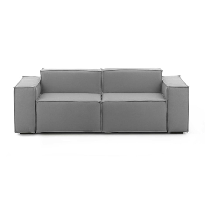 Divano fisso Paola, Divano componibile a 2 posti lineare, 100% Made in Italy, Sofà moderno da soggiorno in tessuto, Cm 220x95h70, Grigio