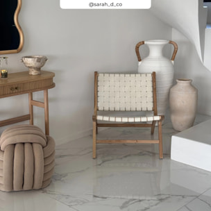 Fauteuil en teck et cuir tressé blanc - Kuna