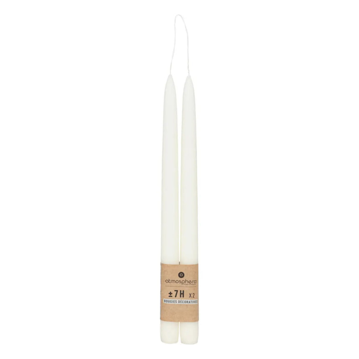 Lot de 2 bougies bâtons "Hugo" en coton H30cm blanc ivoire