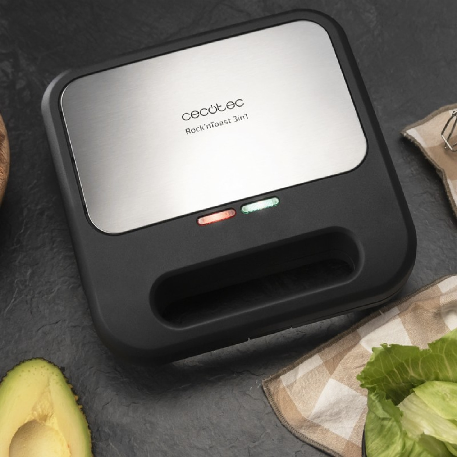 Cecotec Sandwichière avec Plaques Interchangeables Rock'n Toast 1000 3-en-1, Cap