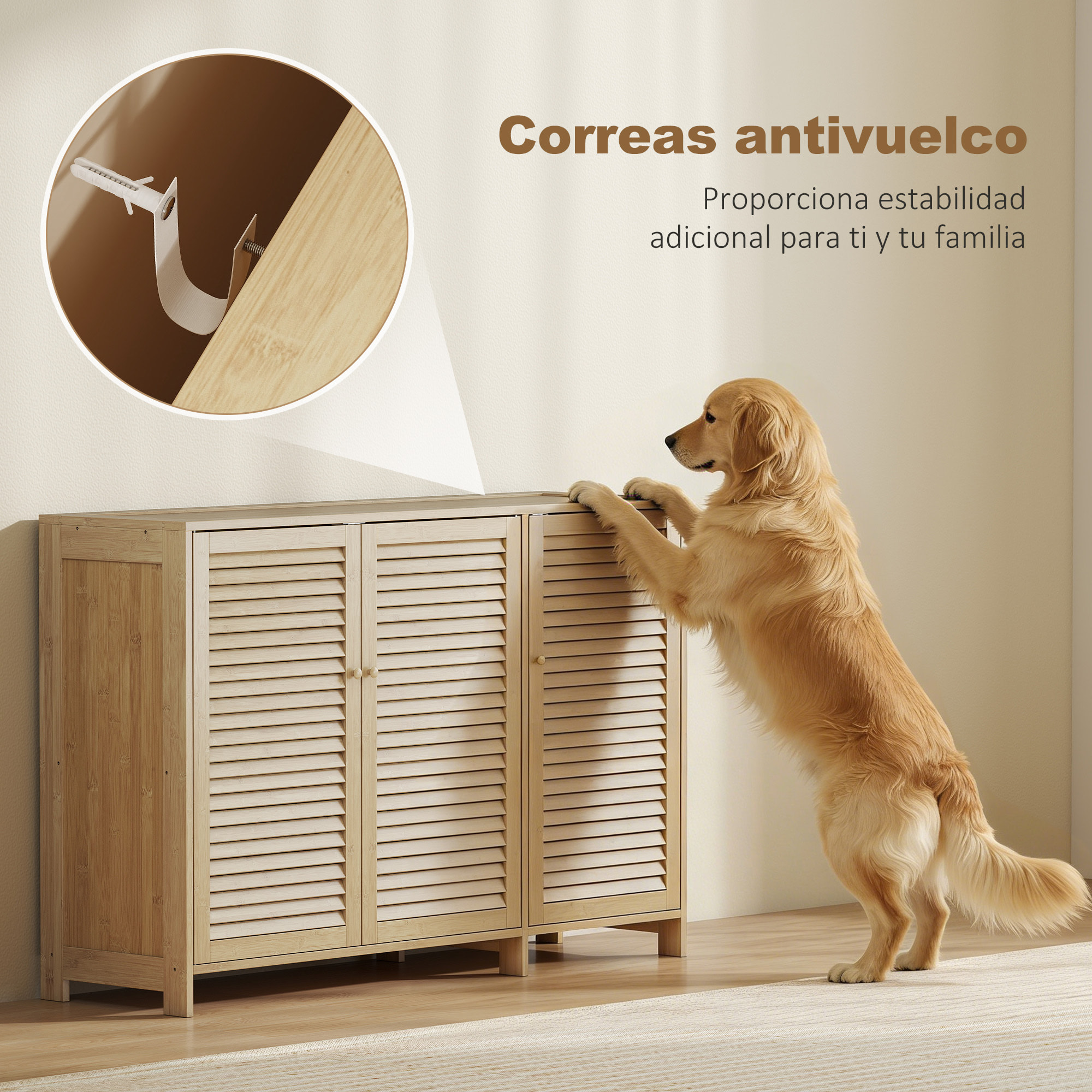 Mueble Zapatero de Bambú, Armario para Zapatos con Puertas de Persiana, Estantes Ajustables, para 14 Pares de Zapatos, Zapatero para Pasillo Recibidor, 80x35x80 cm, Natural