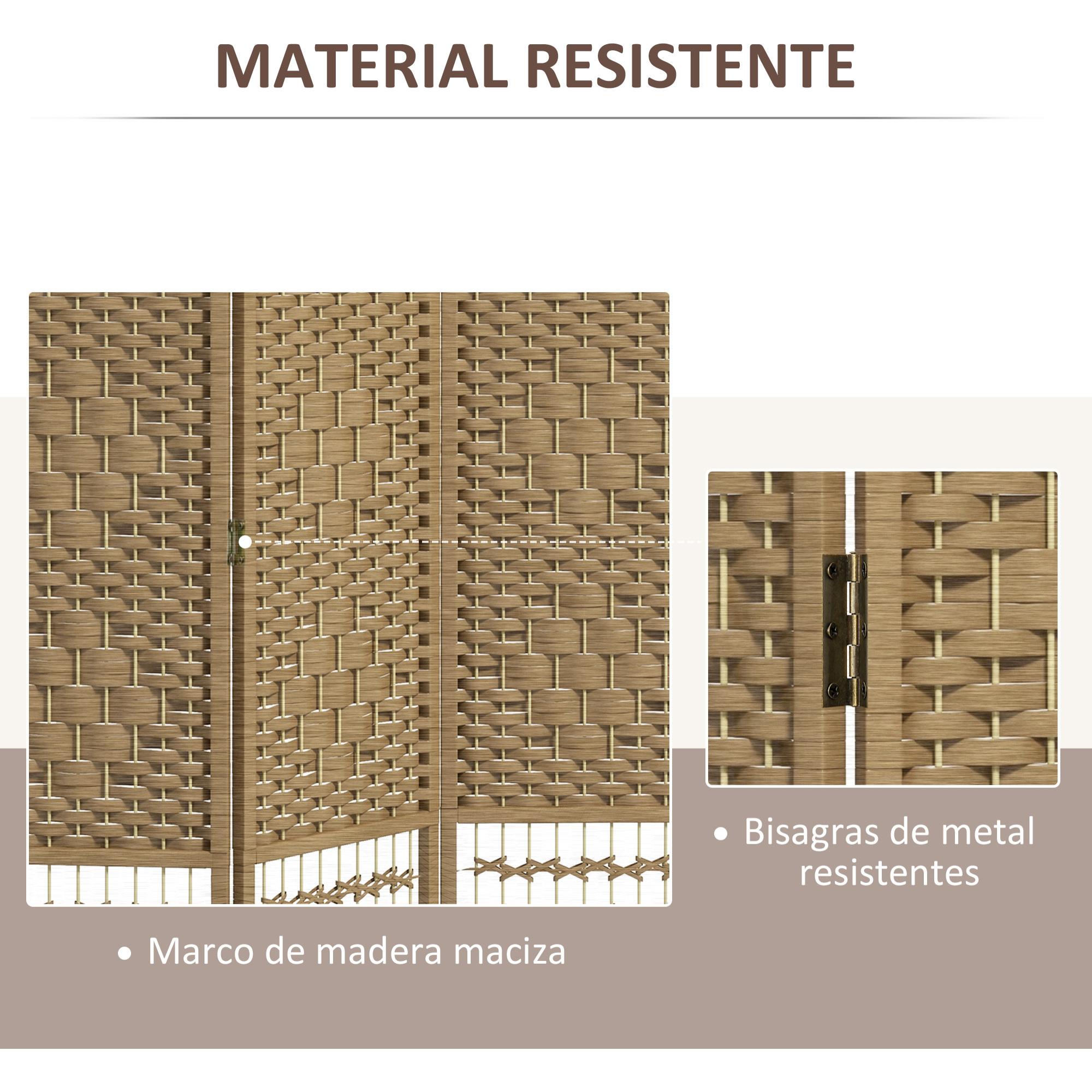 Biombo Separador de Ambientes de 4 Paneles 160x170 cm Divisor de Habitación Plegable de Cuerda de Papel y Marco de Madera Decoración para Dormitorio Salón Natural