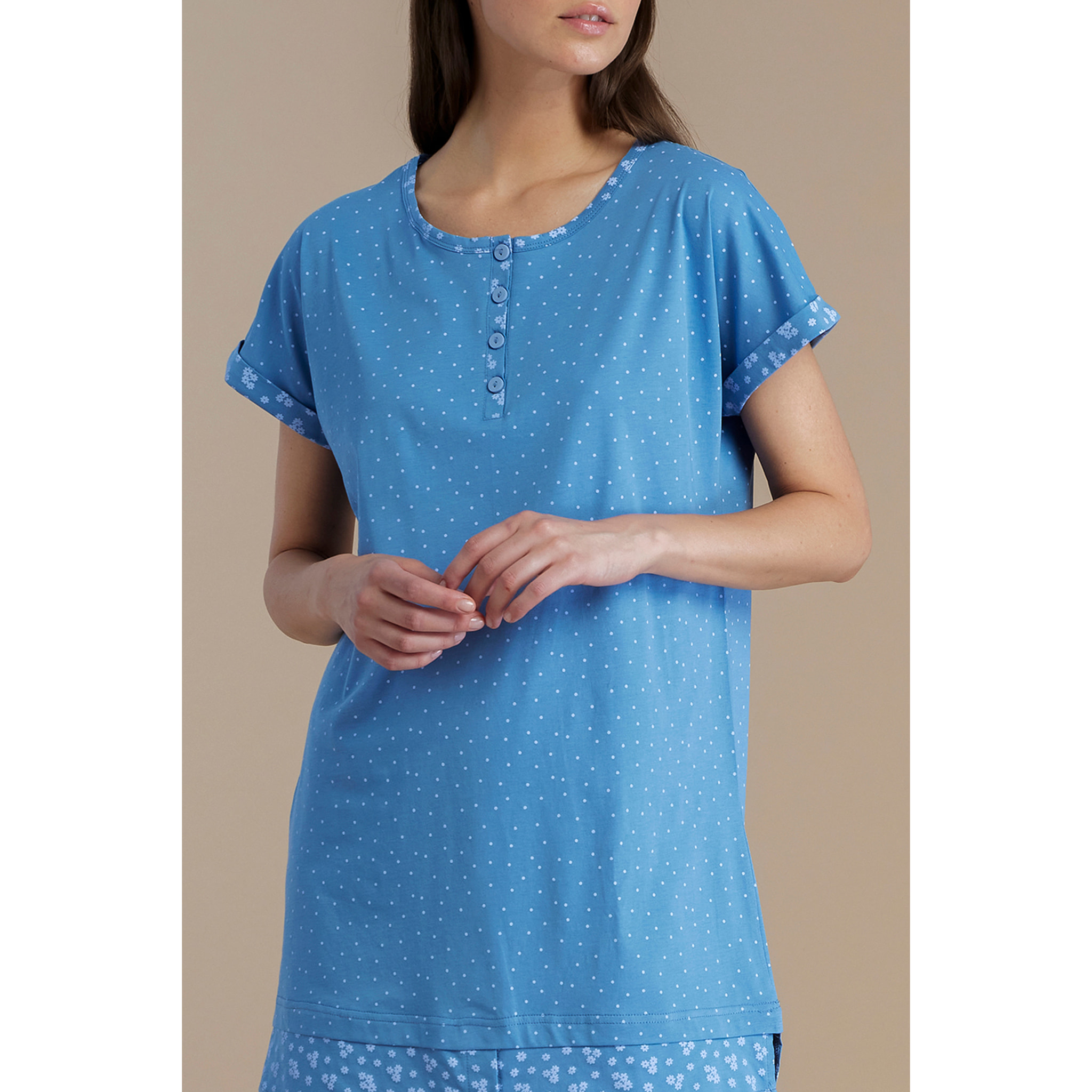 Camicia da notte donna in cotone con collo quattro bottoni articolo dot Noidinotte
