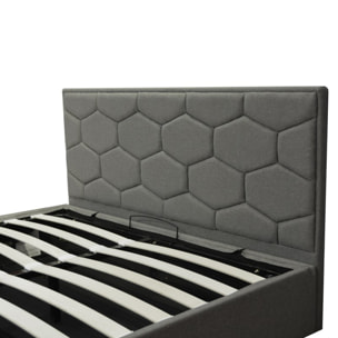 Lit coffre Madrid avec tête de lit | Espace de Stockage jusqu'à 900 L | Robuste et Large Angle d’Ouverture | Tissu | Gris clair