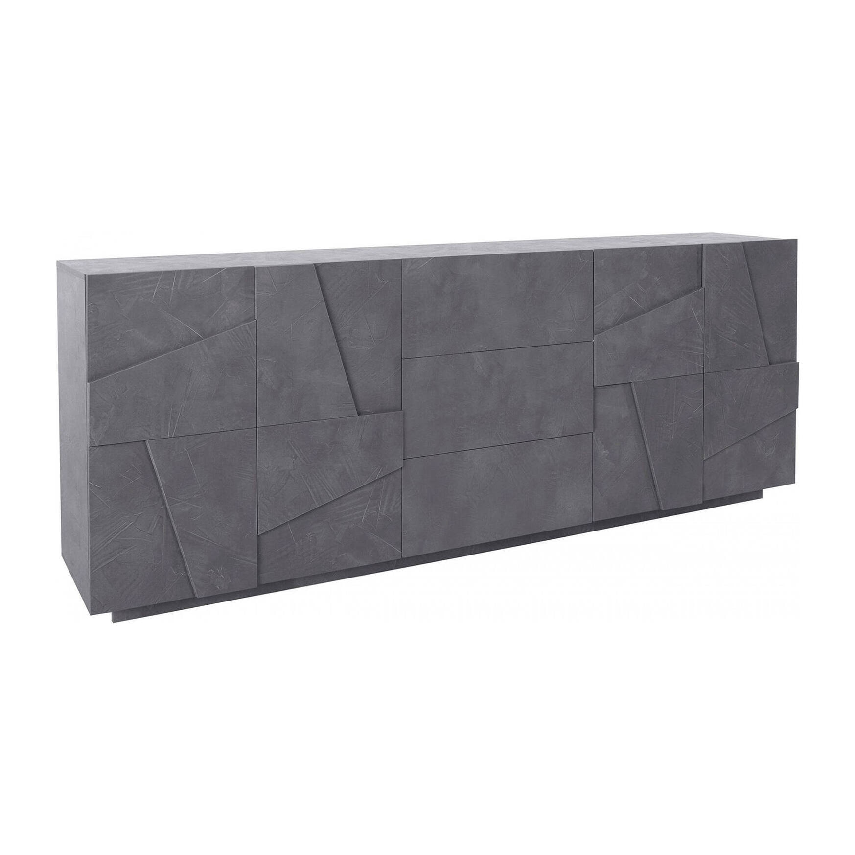 Credenza moderna a 4 ante e 3 cassetti, Made in Italy, Madia da cucina, Buffet di design da soggiorno, cm 224x44h86, colore Grigio Ardesia