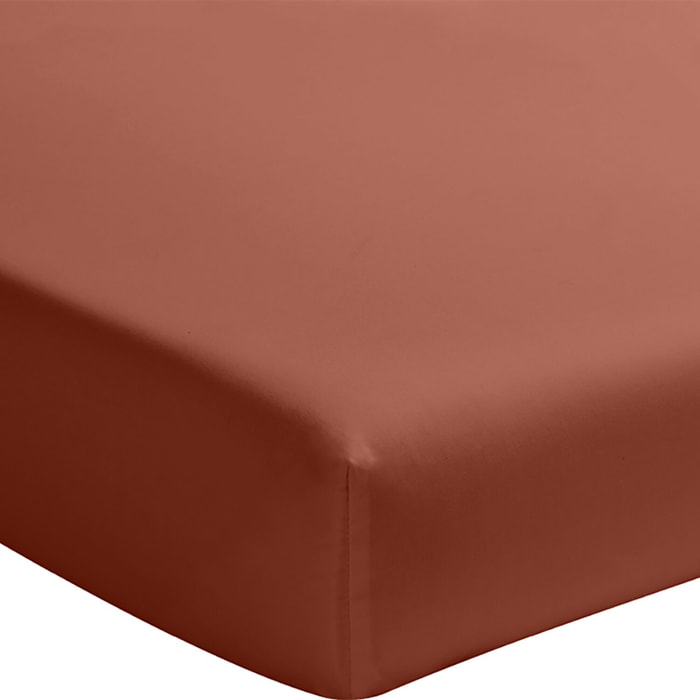 Drap housse - bonnet 30cm 100% percale de coton lavé terracotta