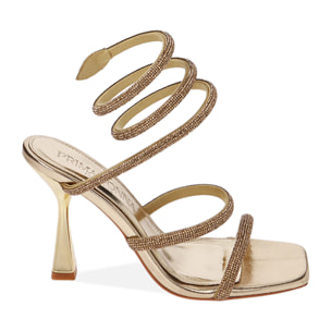 Sandalias oro snake, tacón 10 cm