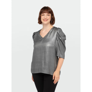 Fiorella Rubino - Blusa in tessuto spalmato con scollo a V - Argento