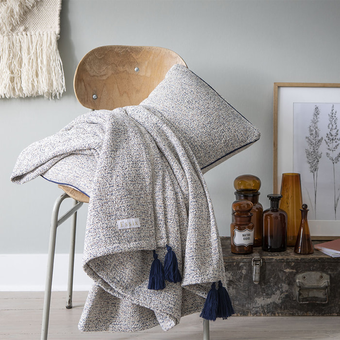 Housse de coussin unie en jacquard de coton, FOLK, Gris