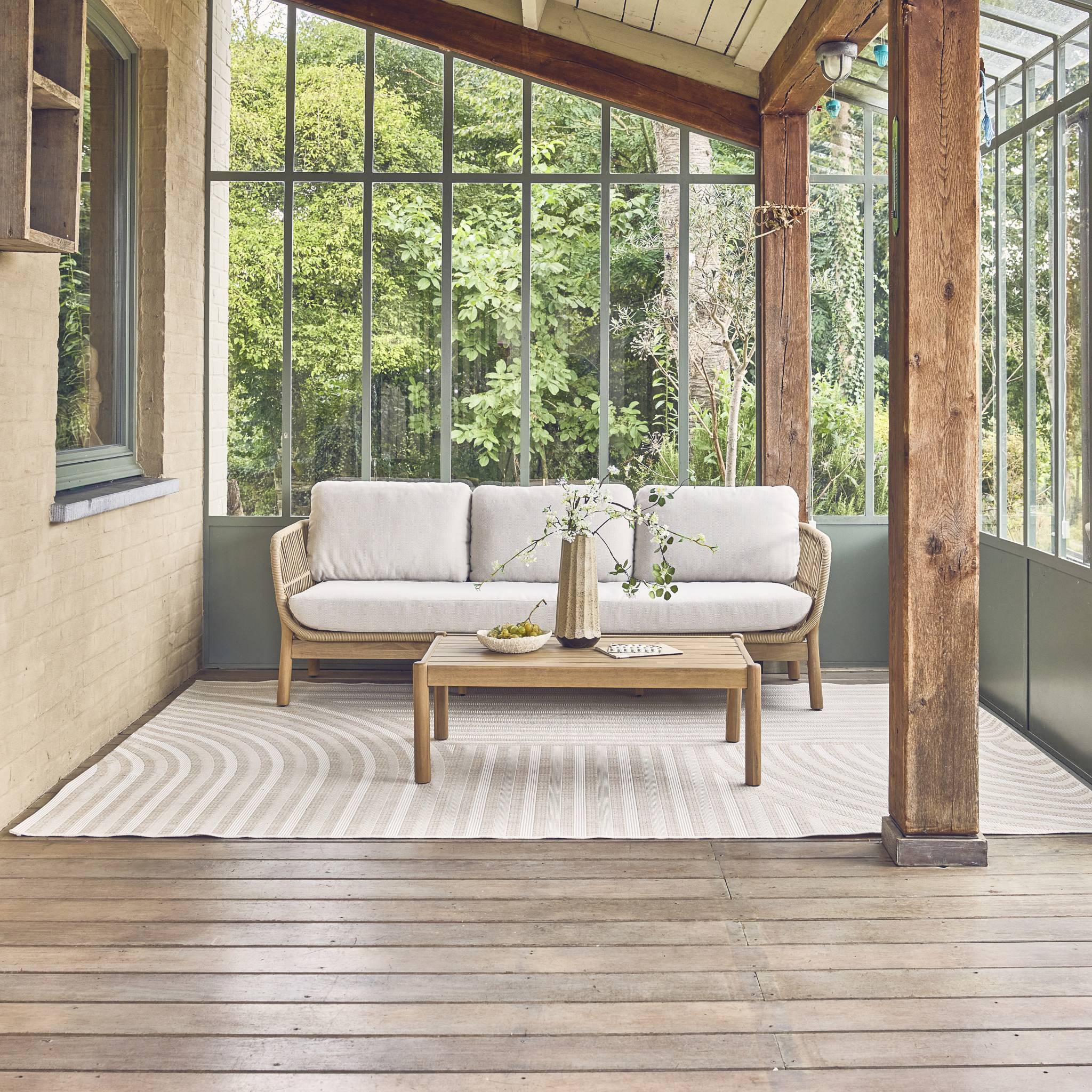 Tapis intérieur/extérieur motif arches beige. 120 x 170cm 100% polyester recyclé