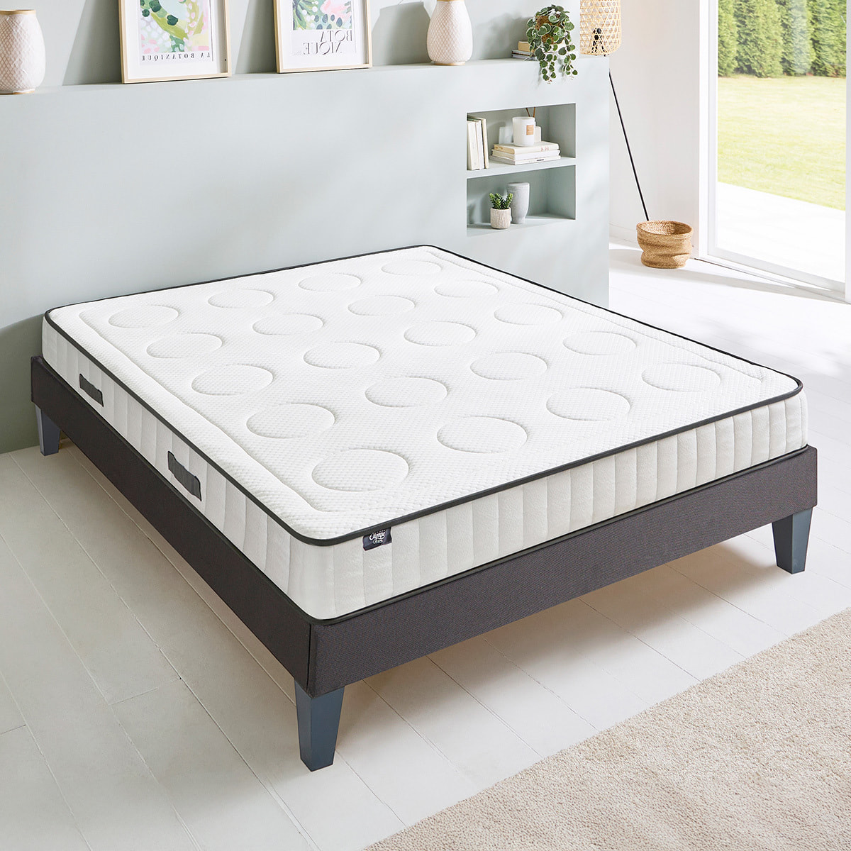 Ensemble Matelas Cristal & Sommier Kit15, 18 cm, Mémoire de Forme, Technologie Tri-Lattes, Soutien Ferme