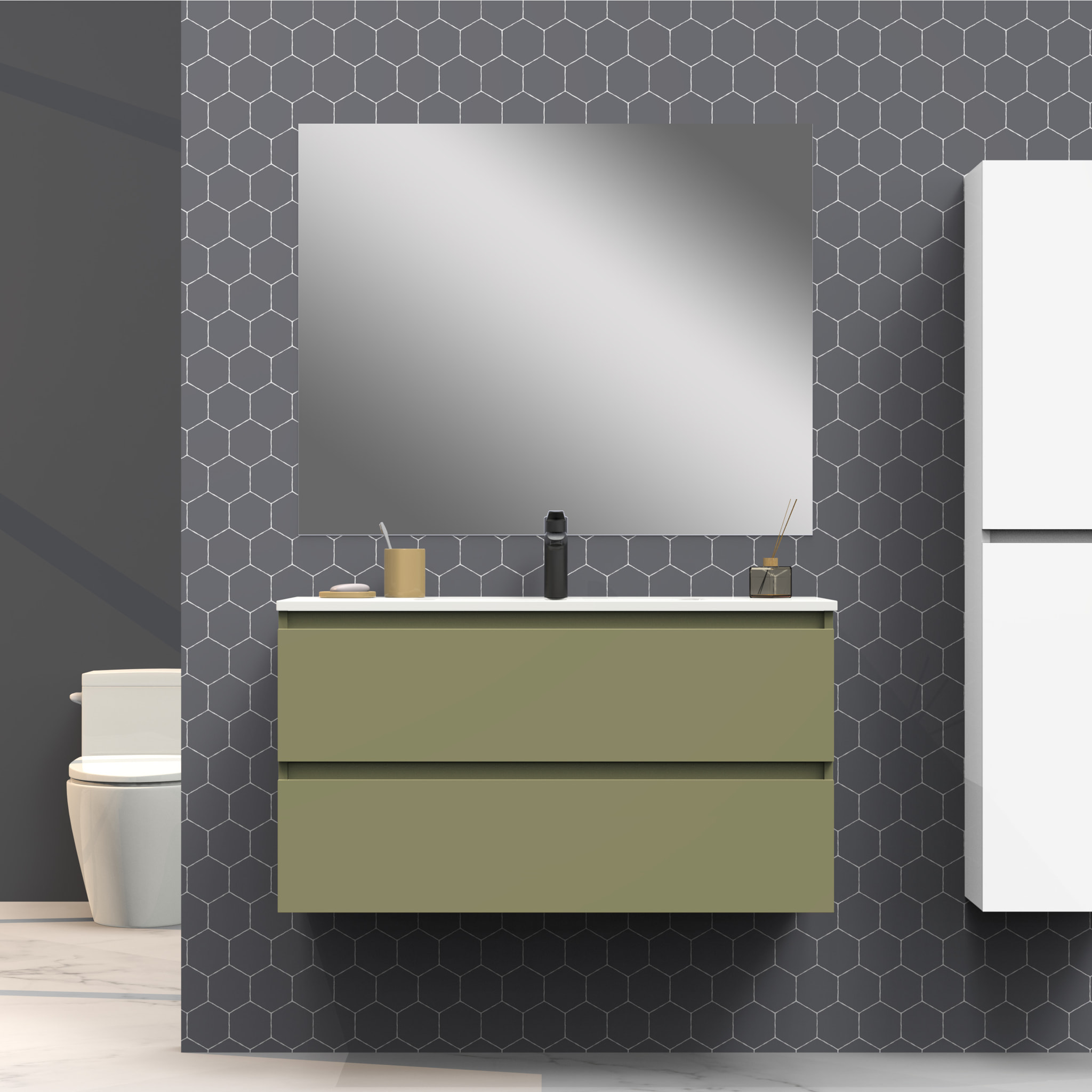 Ensemble de salle de bain IRONA 2C,90cm, comprend lavabo et miroir