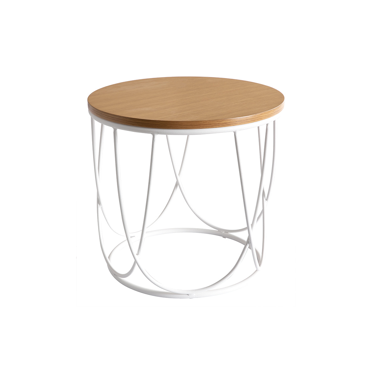 Table d'appoint ronde bois clair chêne et métal blanc D42 cm LACE