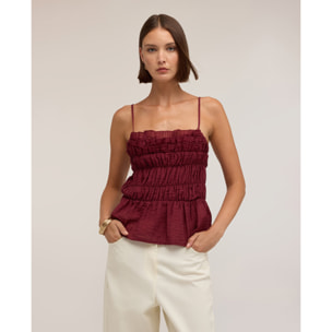 Motivi - Top in viscosa con drappeggio e scollo a barchetta - Bordeaux