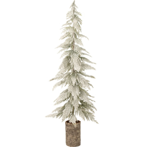 J-Line sapin de Noël enneigé avec socle en bois - polyéthylène - blanc/naturel - large