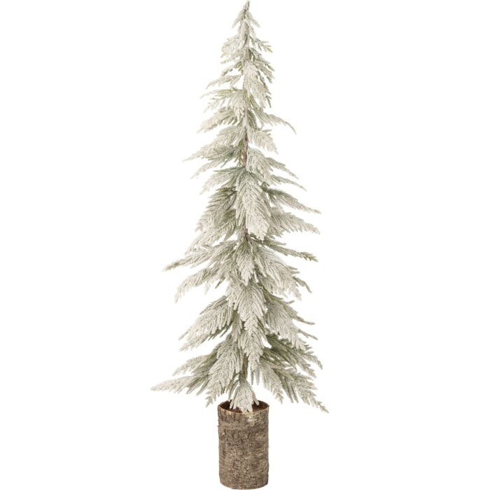 J-Line sapin de Noël enneigé avec socle en bois - polyéthylène - blanc/naturel - large