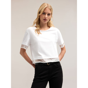 Motivi - Camiseta con bordes de lentejuelas - Blanco