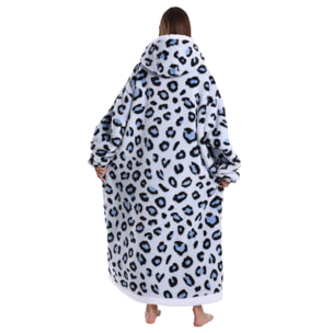 Bata in stile felpa e coperta in pile extra morbido. Tasca frontale tripla tipo canguro. Design ghepardo bianco tipo lungo.