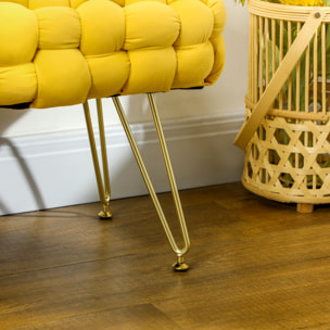 Banco Pie de Cama Tapizado en Terciopelo Banco Otomano Pie de Cama con Patas Doradas y Asiento Acolchado para Dormitorio Entradas Amarillo