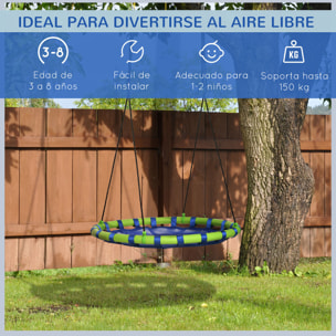 Columpio Infantil Nido con Altura Ajustable Columpio Redondo de Árbol para Niños de 3-8 Años Carga 150 kg para Exterior Ø100x120-180 cm Azul