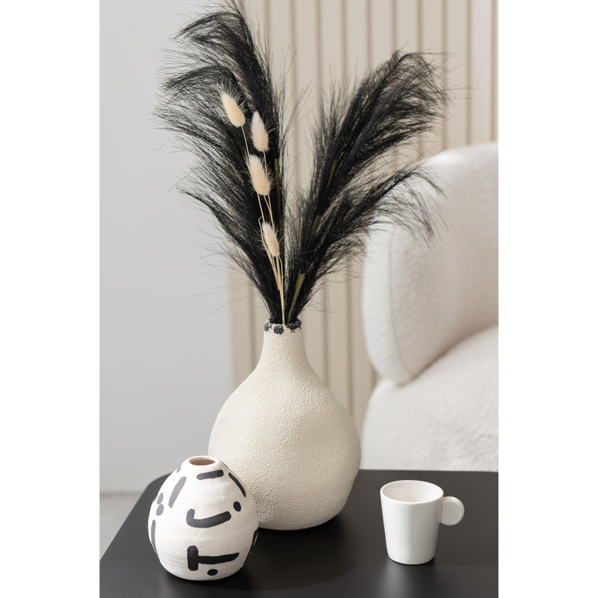 J-Line Vase Kira Rond Gres Blanc/Noir Small