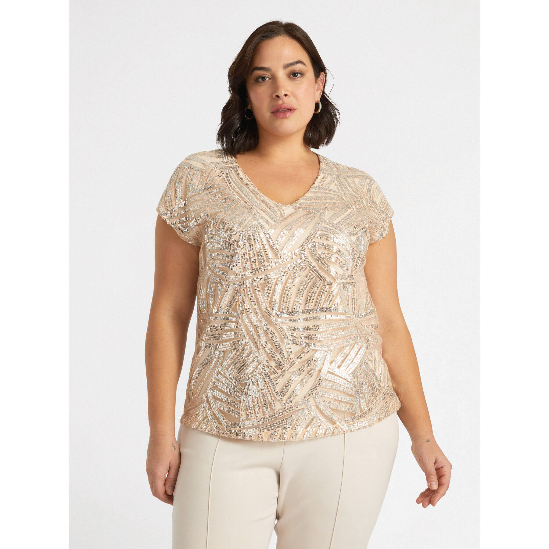 Fiorella Rubino - Camiseta bordada con viscosa LENZING™ ECOVERO™ - Oro
