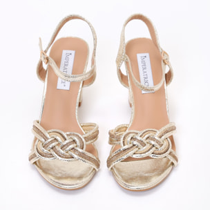 Sandali in simil pelle laminata con tacco comodo