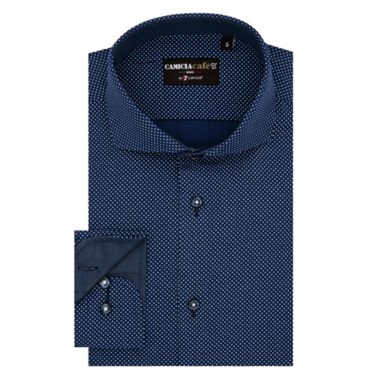 Camicia Uomo 1 Bottone Francese Slim Cotone Poliestere Stampato Blu Chiaro/Bianco