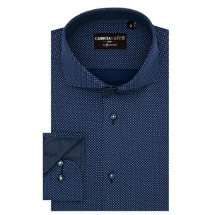 Camicia Uomo 1 Bottone Francese Slim Cotone Poliestere Stampato Blu Chiaro/Bianco