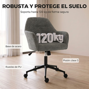 HOMCOM Silla de Oficina con Ruedas, Silla de Escritorio de Chenilla con Función Basculante, Acolchado Grueso, Altura Ajustable, Reposabrazos, para Casa, Oficina, Gris
