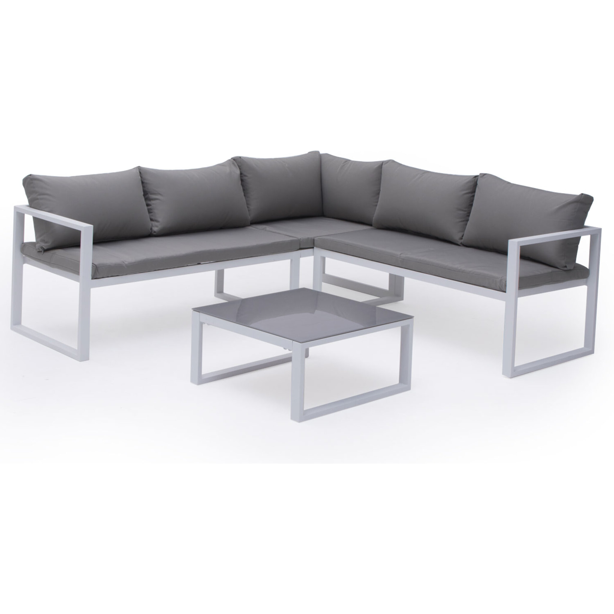 Salon de jardin modulable IBIZA en tissu gris 4 places - aluminium blanc