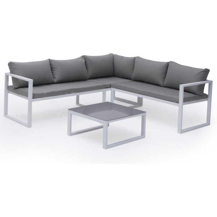 Salon de jardin modulable IBIZA en tissu gris 4 places - aluminium blanc