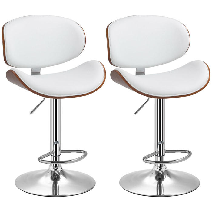 Lot de 2 tabourets de bar design contemporain hauteur d'assise réglable 62-82 cm pivotant 360° bois revêtement synthétique blanc