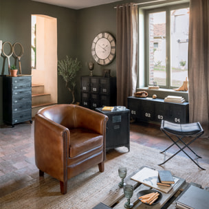 Horloge "Oscar" - noir - métal et bois D80 cm