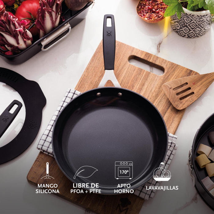 Juego de 3 sartenes ø16ø20ø24cm y 3 protectores en aluminio forjado antiadherentes masterpro