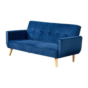 Canapé scandinave convertible 3 places en velours bleu nuit OLIVER