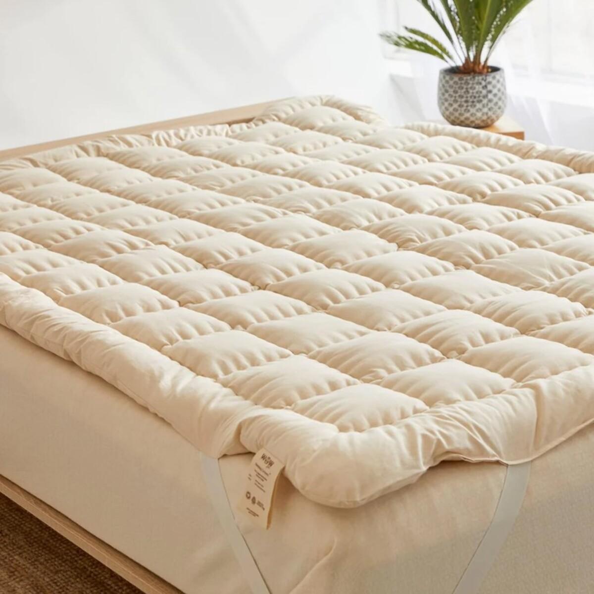 Surmatelas Connemara | Laine Mérinos 100% biologique | Soulage du mal de dos | Matelassé pour plus de confort | thermorégulation