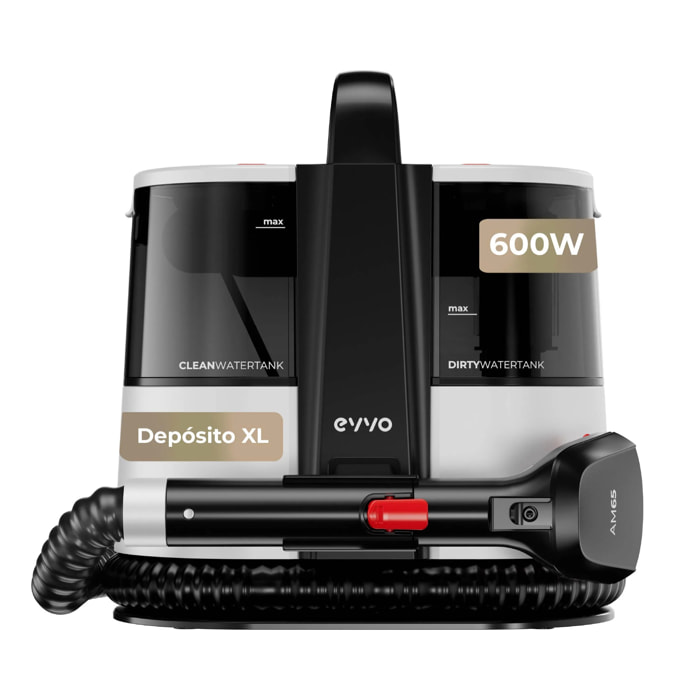 Limpiatapicerías EVVO AM65, 600W, Depósito 1.5L, Accesorios XXL y Ventanas, Doble Depósito