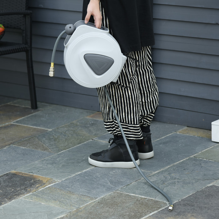 Carrete de Manguera de Aire Comprimido Automático de 20 m Conector de 1/4'' BSP con Soporte para Pared Giratorio 180° Diámetro Interno 3/8'' (9,5x15 mm) Gris